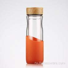 Горячая продажа прозрачная стеклянная бутылка для воды с пробкой
